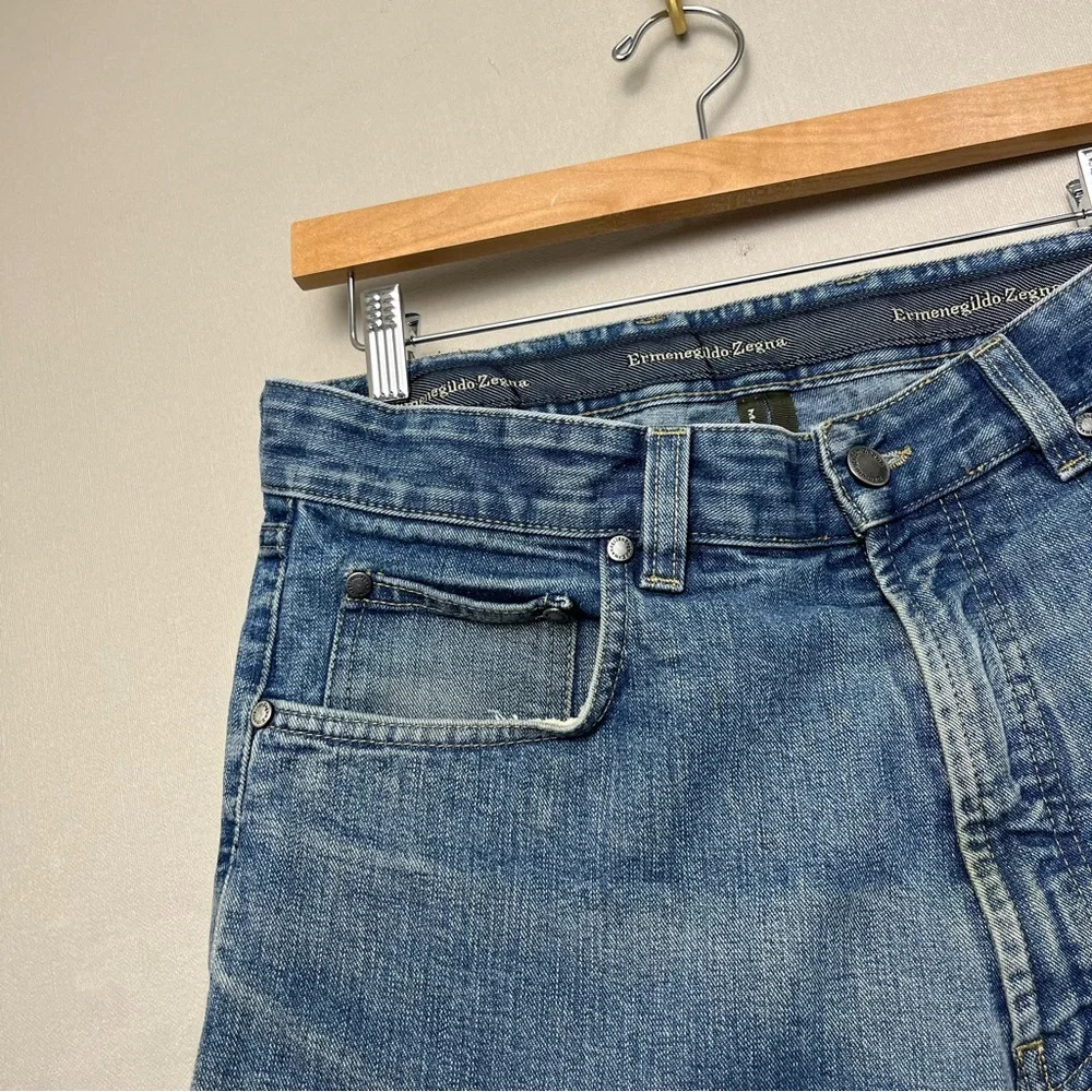 Ermenegildo Zegna Italian Denim Jeans 100% Cotton Slim Fit Distressed Size 34x29